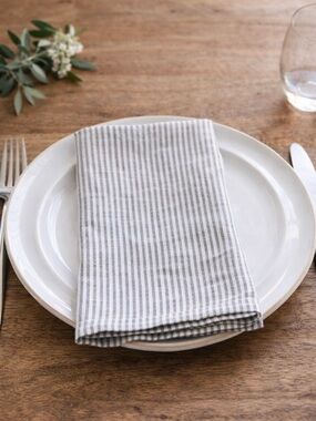 Sur La Table Gray and White Striped Linen Napkin